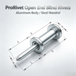 Open End Blind Rivets, Aluminum Body / Steel Mandrel - Dome & Countersunk Head